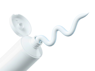 Open the tube of white toothpaste on a transparent background