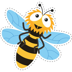 Cartoon Bee With Big Eyes And Light Blue Wings Floating In The Air With A Happy Expression And A Transparent Background