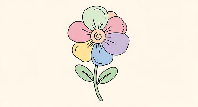 Pastel colored flower illustration with a hint of a playful, childish doodle art style. This artwork is delicate and charming