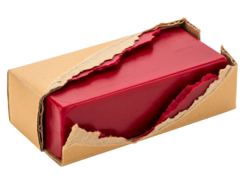 Solid block of red crafting wax for creative projects on a transparent background