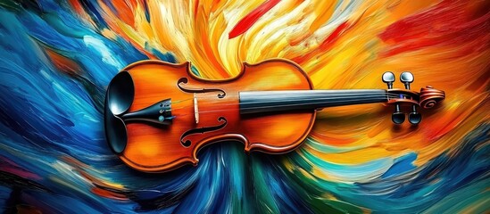 Vibrant Violin: Abstract Musical Instrument on Colorful Brushstroke Background