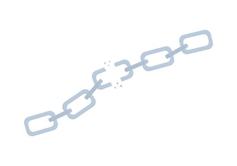 A broken steel chain on a white background. Cartoon chain. Concept of lost connection.
