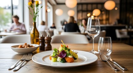 Elegant gourmet appetizer served in a luxurious restaurant setting