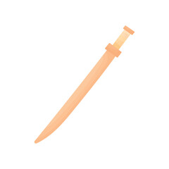 Wooden sword for training on a white background. Cartoon sword. Sword for children. Safe weapon.