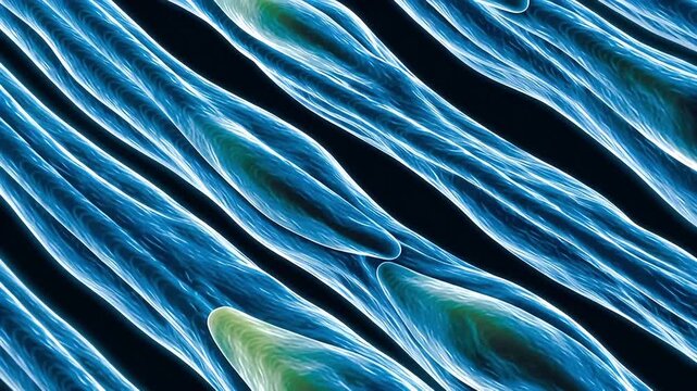 Fibroblast cell tissue microscopy blue filament elongated structure scientific biology anatomy microscopic illustration cellular matrix dynamic motion fibroblast cell elongated fibroblast cell