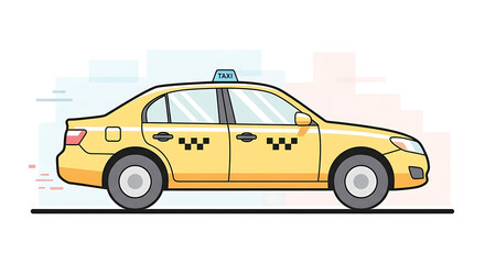 Fototapeta premium Yellow Taxi Cab Illustration Side View of a Taxi Vehicle on the Road, Transportation Concept