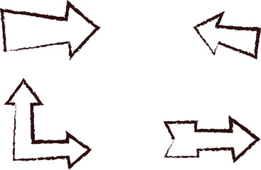 Four hand drawn arrows pointing in different directions isolated on white background