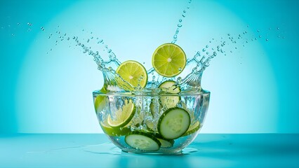 Fresh Detox Water in Clear Glass with Lime and Cucumber Slices – Refreshing Hydration Drink.