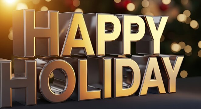 Happy Holidays Golden Text with Bokeh Lights Background