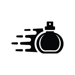 Black perfume bottle with motion blur effect spray