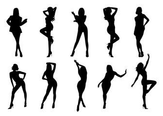 Fashion Female Silhouette Poses Vector Set elegant women model poses for fashion and branding. Ideal for both print and digital use. 