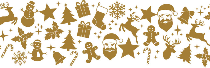 Fototapeta premium Golden Christmas Holiday Icons Seamless Pattern Festive Decorative Elements