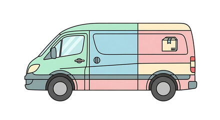 A colorful segmented delivery van illustration representing logistics, shipping services, and cargo transport for e-commerce