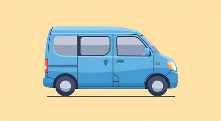 Blue Mini Van Illustration on a Light Yellow Background. Perfect for Transportation or Delivery Concepts
