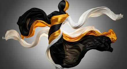 Black Gold White Flowing Fabric Silk Abstract 3D Render Elegant Luxury Motion