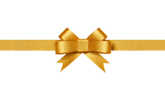 Festive golden gift ribbon and bow isolated on transparent background. - Powered by Adobe