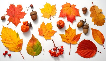 Autumnal Array - A Colorful Collection of Fall Foliage and Acorns.