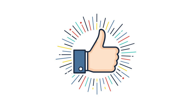 Thumbs up gesture surrounded by a burst of colorful radiating lines, symbolizing approval, positivity, and celebration.