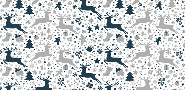 Festive Deer and Holiday Elements Seamless Pattern for Christmas Decorations
