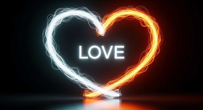 Glowing heart with the word love in the center, perfect for romantic designs