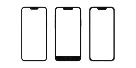 Three modern smartphones mockups with blank screens for app designs