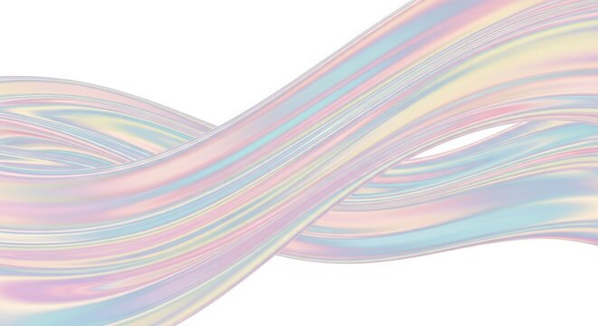 Holographic liquid abstract background glossy twisted ribbon shape bright pastel colors iridescent surface texture modern futuristic design element dynamic visual flow presentation backdrop