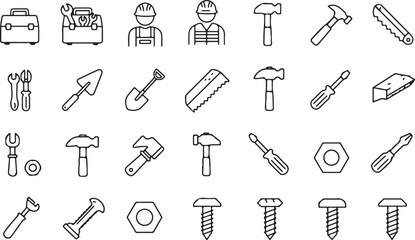 set of vector tools icons for work and construction