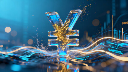 Naklejka premium RMB CNY Renminbi Money Dollar Symbol Data AI Investment Digital Banking ibanking