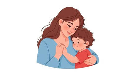 A loving mother embraces her young child with warmth and affection, showing a tender moment