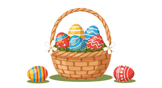 Colorful Easter Eggs Basket Celebration Spring Holiday Festive Tradition Isolated on Transparent Background