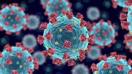 Detailed 3D rendering of multiple SARSCoV2 coronavirus particles showcasing the intricate spike proteins and viral structure responsible for COVID19 infection and global pandemic spread. - Powered by Adobe