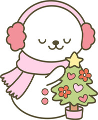 Cute Coquette Christmas Doodle Clipart Hand-Drawn Kawaii Illustration Cozy Pastel