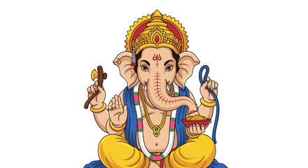 Lord Ganesha Hindu Deity Symbol of Wisdom and New Beginnings Sitting in Meditation Isolated on Transparent Background