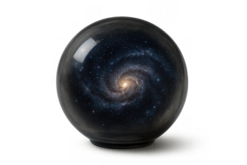 Universe contained in a sphere, conceptualizing cosmos, space, and galactic exploration on transparent background