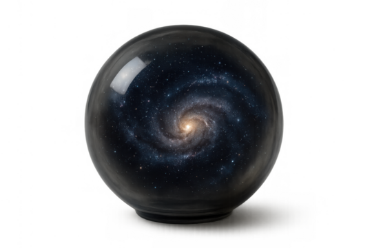 Universe contained in a sphere, conceptualizing cosmos, space, and galactic exploration on transparent background - Powered by Adobe