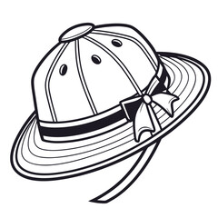 Pith helmet with ribbon and bow on white background Keywords: hat, helmet, pith helmet, safari