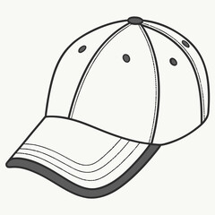 Outline Drawing of a White Baseball Cap on Light Gray Background headwear sports cap