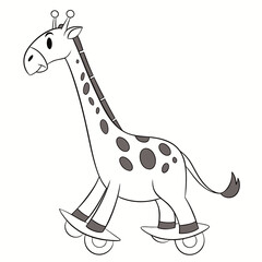 Cartoon Giraffe on Roller Skates with Antennae animal illustration