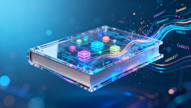 Book Glowing Knowledge Nodes AI Digital Learning Education