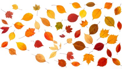Autumn Leaves - A Colorful Cascade of Fall Foliage on White.