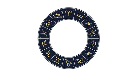 Astrology Zodiac Wheel Symbols Representing Celestial Constellations and Cosmic Cycles isolated on transparent background