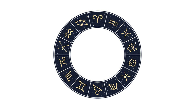 Astrology Zodiac Wheel Symbols Representing Celestial Constellations and Cosmic Cycles isolated on transparent background