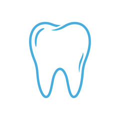 Simple blue outline of a single tooth on a white background dental health