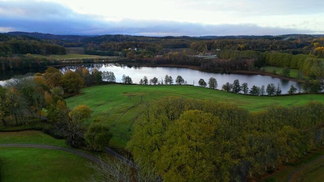 Autumn Aerial Lake Landscape Near N&auml;&auml;s Castle, Sweden