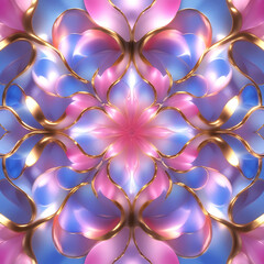 Colorful Abstract Floral Pattern with Blue and Pink Petals.
