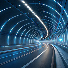 Naklejka premium Futuristic tunnel road neon lights perspective
