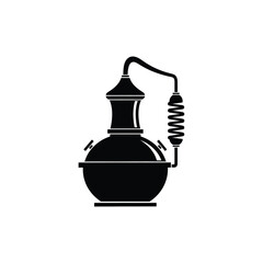 Black silhouette of a distillation apparatus laboratory