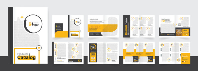 Product catalogue design or furniture product booklet 16 pages magazine template colorful and editable text