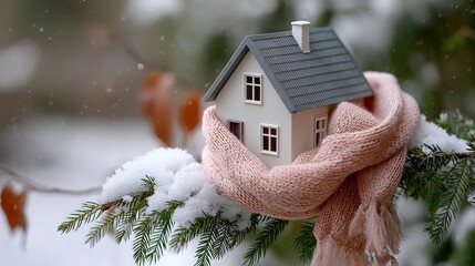 Soft scarves drape on a snowy branch, blending warmth and style in a peaceful winter scene surrounded by nature