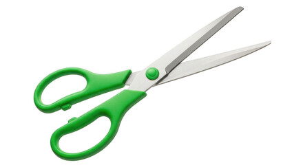 Green handled scissors isolated on transparent background